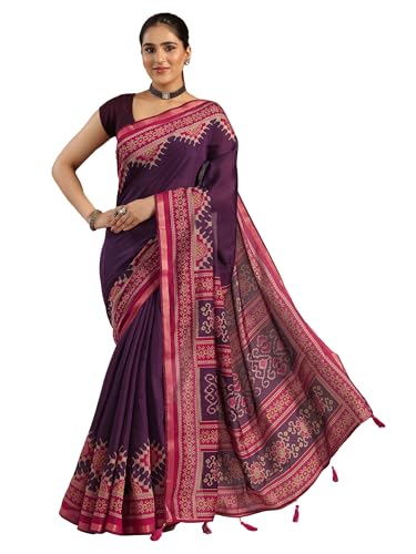 Libas Womens Solid Cotton Blend Saree With Blouse Piece