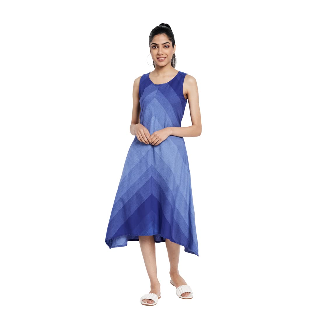 Fabindia Women Woven A Line Dress Cotton_S Blue