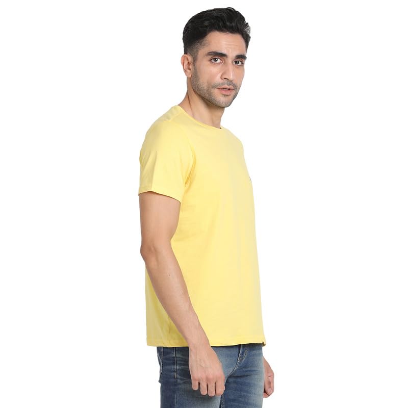 Turtle Men 100% Cotton Yellow Chest Printed Round Neck Half Sleeve Casual Essential T-Shirt
