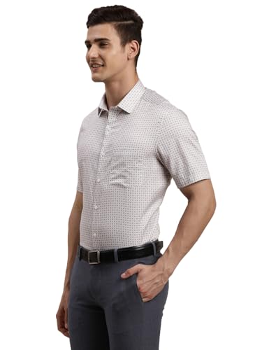 Turtle Men Regular Fit Printed Pure Cotton Grey Formal Shirt