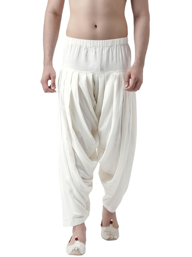 Kisah Mens Patiala, Rayon Solid Dyed Off White Patiala Pant For Men, 40