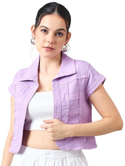 Style Quotient Women Lilac Open Front Denim Shrug