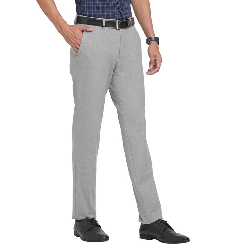 Turtle Men Cotton Stretch Grey Self Design Narrow Fit Formal Trouser