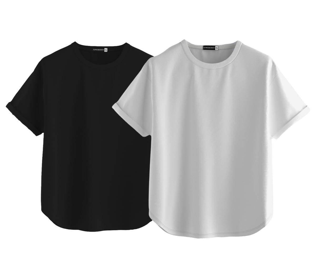 Juneberry Pure 100% Cotton Oversized Loose Baggy Fit Round Neck With Drop Shoulder Black & White Half Sleeves Boyfriend T-Shirt