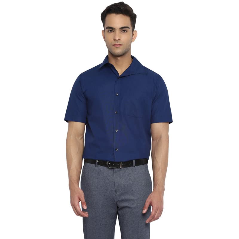 Turtle Men Cotton Navy Blue Solid Regular Fit Shirts
