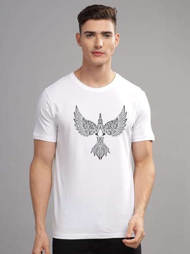 ADRO Men's Solid Regular Fit T-Shirt (RN24-BIRD-WH_White