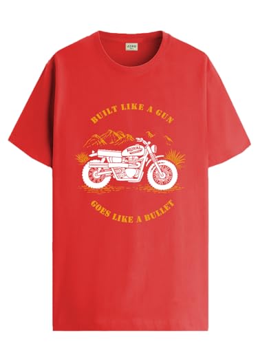 ADRO Mens Royal Bike Design Printed 100% Cotton T-Shirt - Regular Fit, Printed T-Shirts for Men (RN24-RYL-RD_Red_XL)
