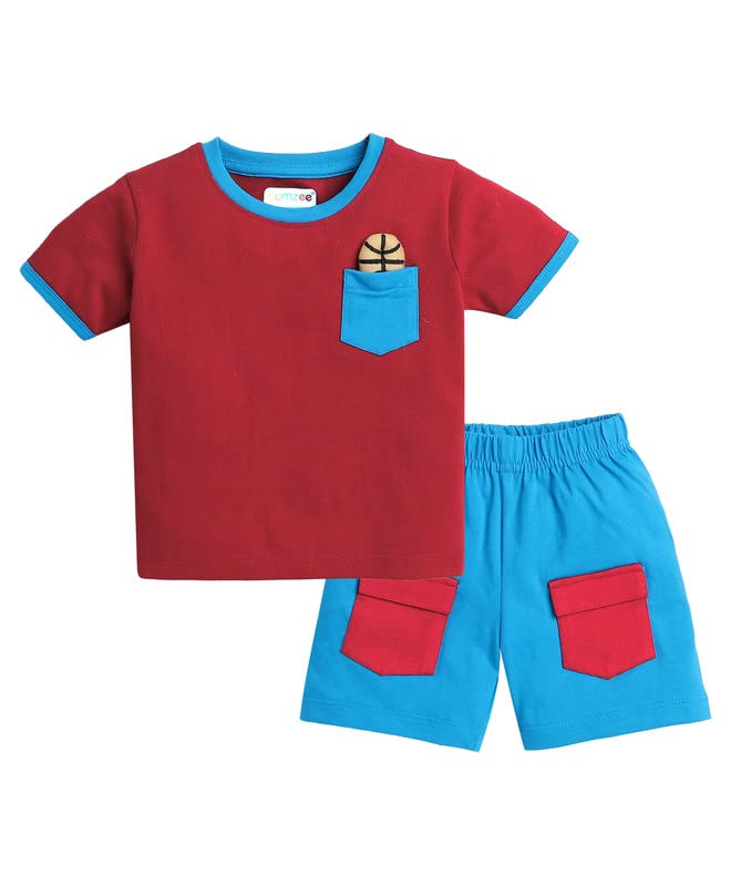 BUMZEE Red & Blue Boys Half Sleeves T-Shirt & Short Set Age - 12-18 Months (Peb8235D-red.blu)