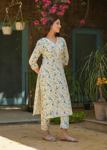 FABNEX Women's Kurta Set K-96 | White Washed | XXL | Stylish Kurta with Pants Set for Women