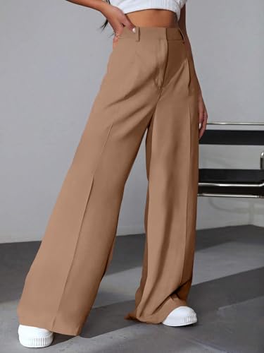 Greciilooks High Waist Trousers For Women Flared Korean Style Formal Pants | Elegant Workwear For Office, College & Events Beig