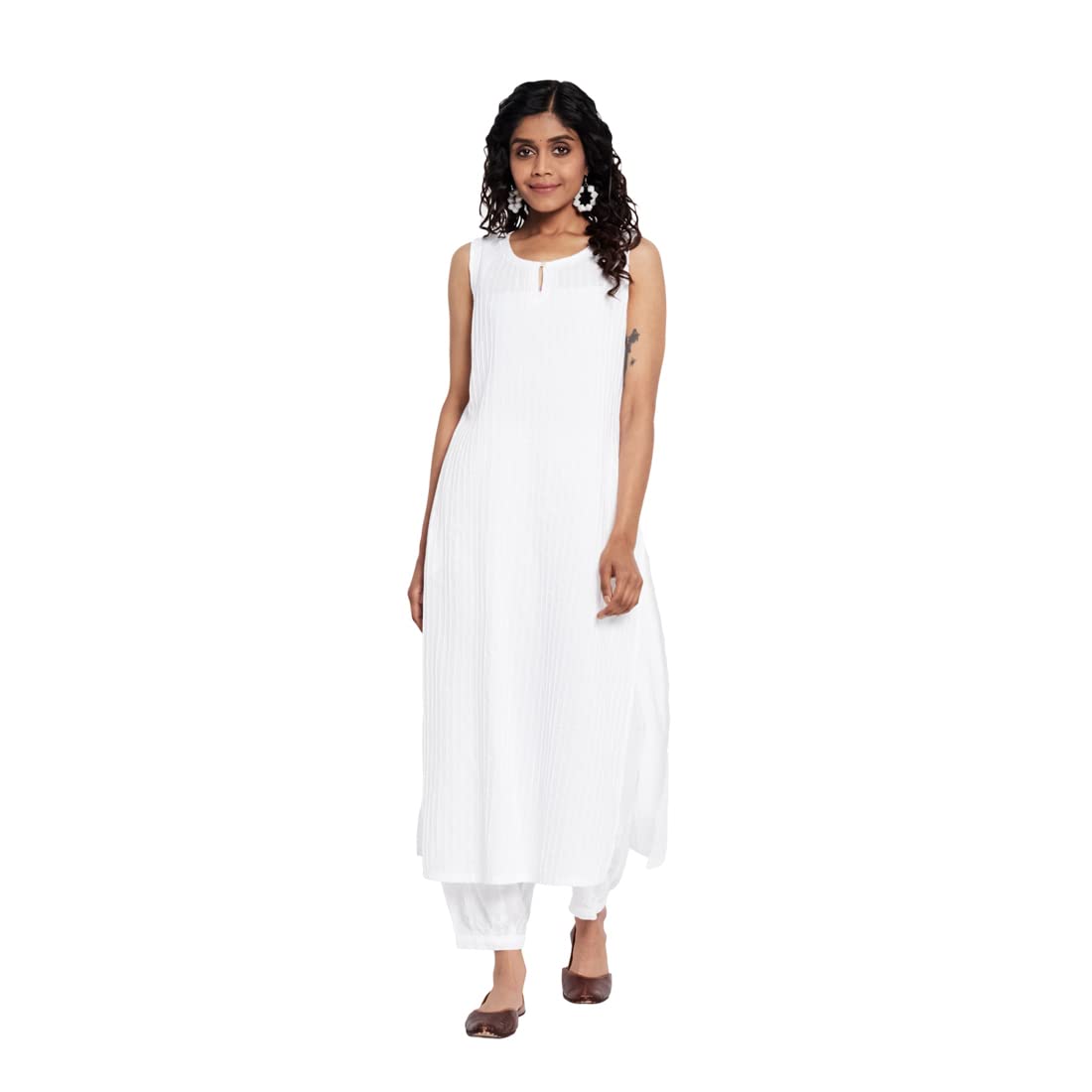 Fabindia Women Cambric Chikankari 2 Piece Kurta Set Cotton_L White