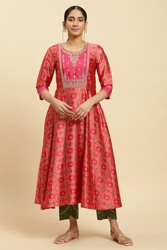 W for Woman Women's Polyester Regular Fit Paisley Regular Kurta