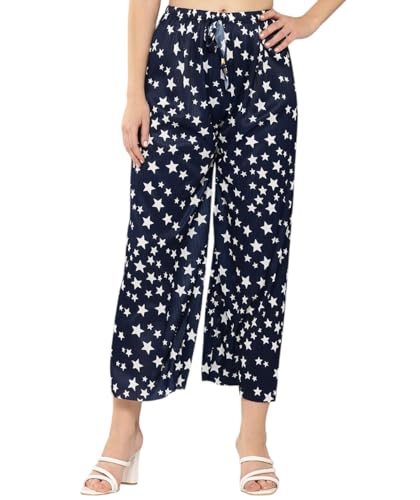 Aarika Girls Casual Dark Blue Colour Printed Nylon Palazzo-(12-13 Years-14-15 Years)-(New_Pl-Kg-11-Blue-36)