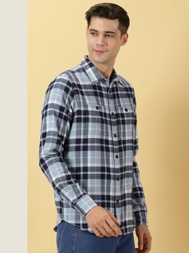 Thomas Scott Mens Slim Fit Full Sleeves Tartan Checked Casual Shirt (Blue)