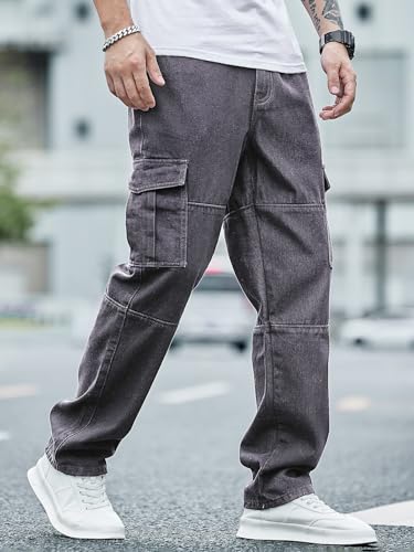 Greciilooks Regular Cargo Pant Baggy Loose Fit Grey