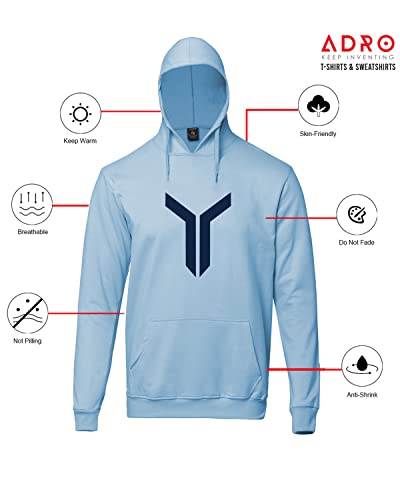 ADRO Men's Cotton Neck Hooded Sweatshirt (H22-M-LNN-SK_SkyBlue)