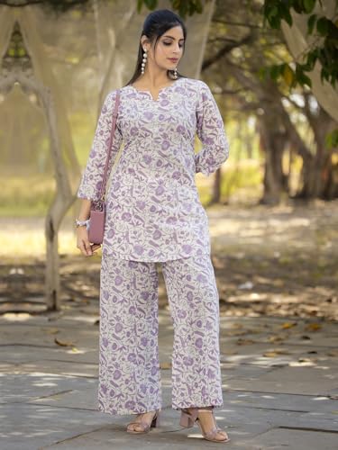 Pinkmint Printed Pure Cotton A Line Co Ord Set For Women l Stylish 3/4 Sleeve With Side Pocket l Two Piece Summer Set