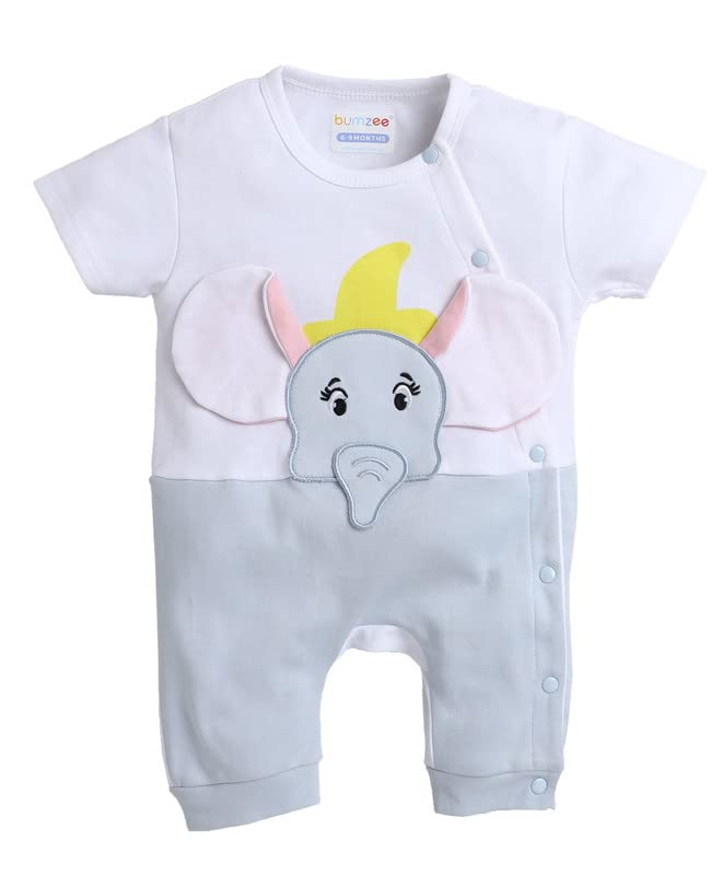 Bumzee Off White & Blue Boys Half Sleeves Trendy Fancy Romper Age - 3-6 Months