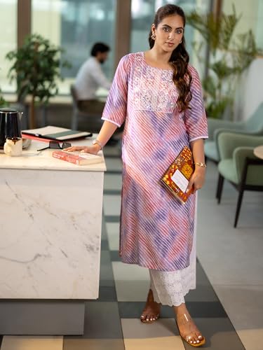 Libas Women's Silk Blend Leheriya Straight Kurtas