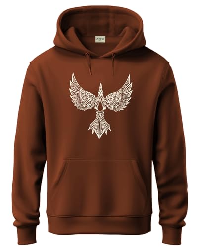ADRO Mens Cotton Neck Hooded Sweatshirt (H24-BIRD-BR_Downtown Brown