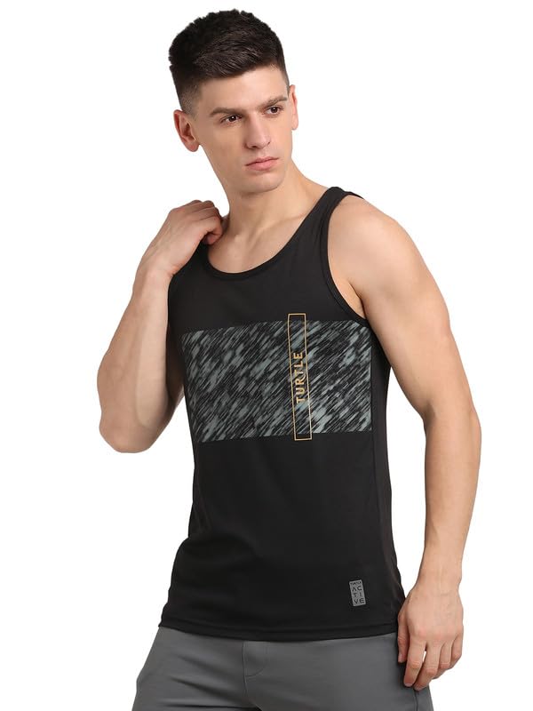 Turtle Men Poly Cotton PrintedS Black Tank Top
