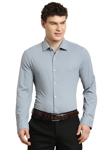 Turtle Men Grey Slim Fit Dobby Nylon Stretch Formal Shirt