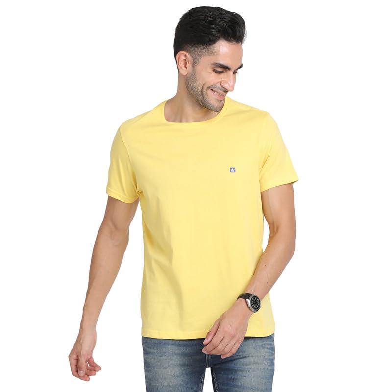 Turtle Men 100% Cotton Yellow Chest Printed Round Neck Half Sleeve Casual Essential T-Shirt