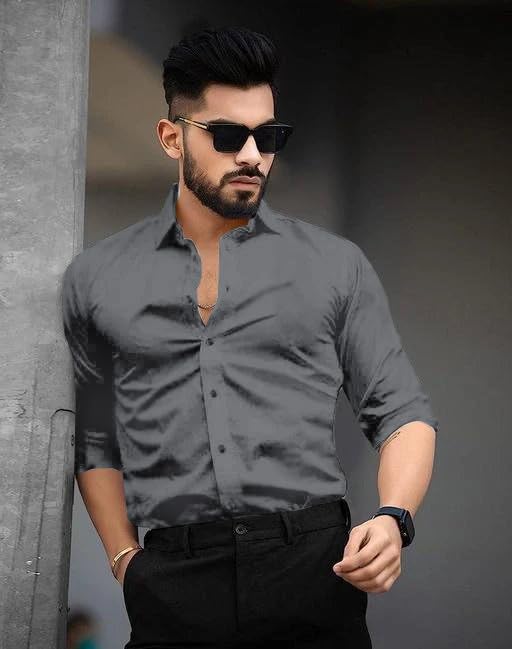 Tee Projekt Shirt For Men Cotton Plain Spread Collar Casual Shirt Parfect For Ormal Wear, Home Wear, Office Wear Grey