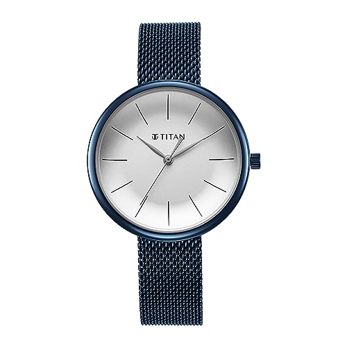 Titan Slimline Quartz Analog White Dial Blue Stainless Steel Strap Watch For Women-Ns95182Qm01/Nt95182Qm01