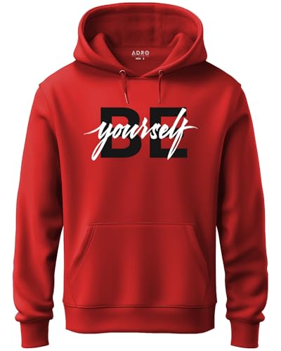 ADRO Mens Cotton Neck Hooded Sweatshirt (H21-M-BYO-RD_Red_XL)