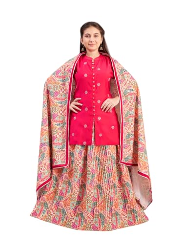 Aarika Girls Ethnic Wear Rani-Multi Colour Sequin Embroidery Silk Kurti Skirt Set -(8-15 Years)-(Sk-Tr-K-1013)