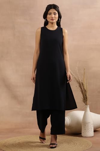 W for Woman W Women Blue Solid Kota Straight Kurta set with Straight Pant