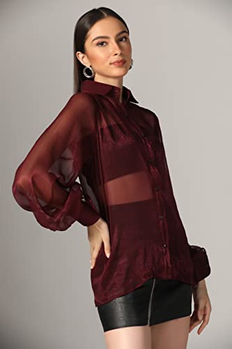 Greciilooks Western Shirt For Women| Sheer Mesh Transparent Button Down Shirt Top| Long Cuff Sleeve Shirt| Spread Collar Girls S