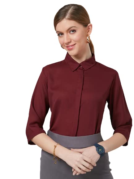Style Quotient Women Solid Maroon Polymoss Regular Formal Shirt