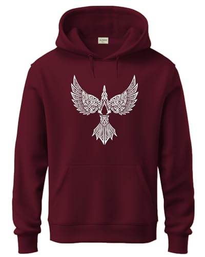ADRO Mens Cotton Neck Hooded Sweatshirt (H24-BIRD-MR_Maroon