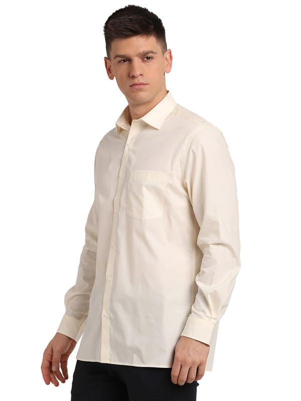 Turtle Men 100% Cotton Cream Solid Regular Fit Formal Shirt