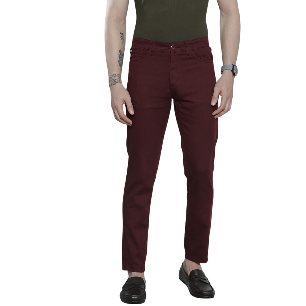 The Indian Garage Co Men Slim Fit Solid Mid-Rise Stretchable Chinos Burgundy