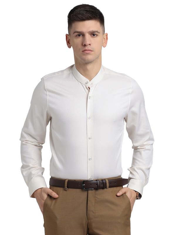 Turtle Men Giza Cotton Slim Fit White Self Design Ceremonial Shirt