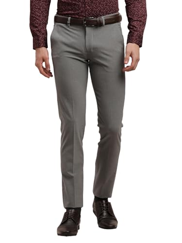 Turtle Men Narrow Fit Solid Cotton Stretch Grey Formal Trouser