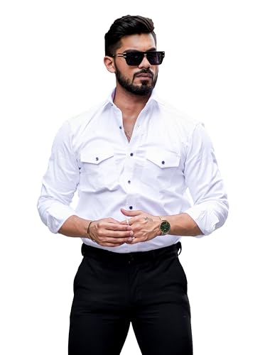 Cb-Colebrook MenS Regular Fit Fancy Two-Pocket Utility Casual Shirt For Men Solid Pocket Button Stylish Full Sleeves - Cargo (P