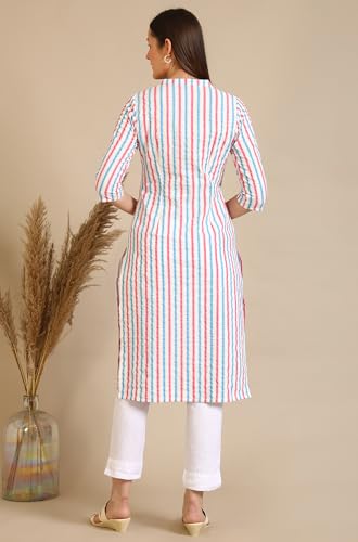 Aurelia Women's Yellow Yarn Dyed Cotton Blend Straight Kurta