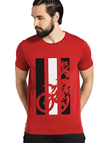 ADRO Mens Bike Rider Printed Cotton T-Shirt (RN22-2-BIK-RD_Red_XL)