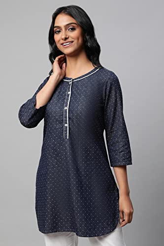 Blue Denim Jacquard Short Kurti