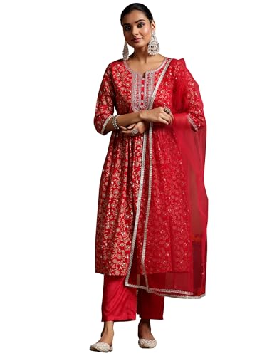 Libas WomenS Georgette Kurta Sets (27378_Red