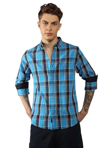 Dennis Lingo MenS| Blue| Full Sleeve| Spread Collar| Checkered| Relaxed Fit| Casual Shirt