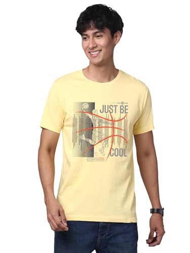 ADRO Men's Graphic Printed 100% Cotton T-Shirt - Regular Fit, Printed T-Shirts for Men (RN24-BCL-LY_Light Yellow)