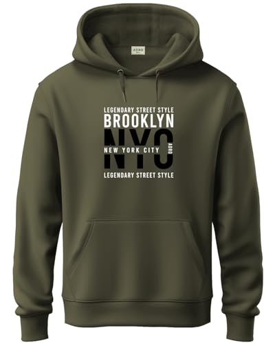 ADRO Mens Cotton Blend Neck Hooded Sweatshirt (H24-NYC-OL-L_Olive)