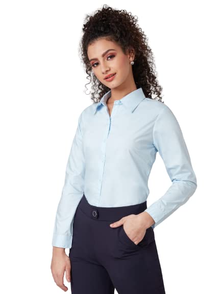 Style Quotient Women Solid Sky Blue Polycotton Regular Formal Shirt