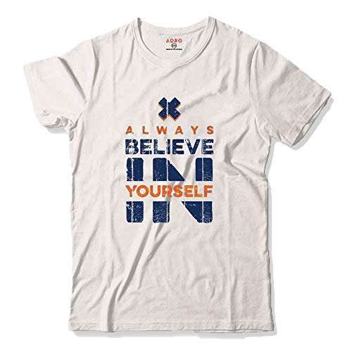 ADRO Mens Believe in Your Self Printed T-Shirt (R22-M-BEL-WH_White_XL)