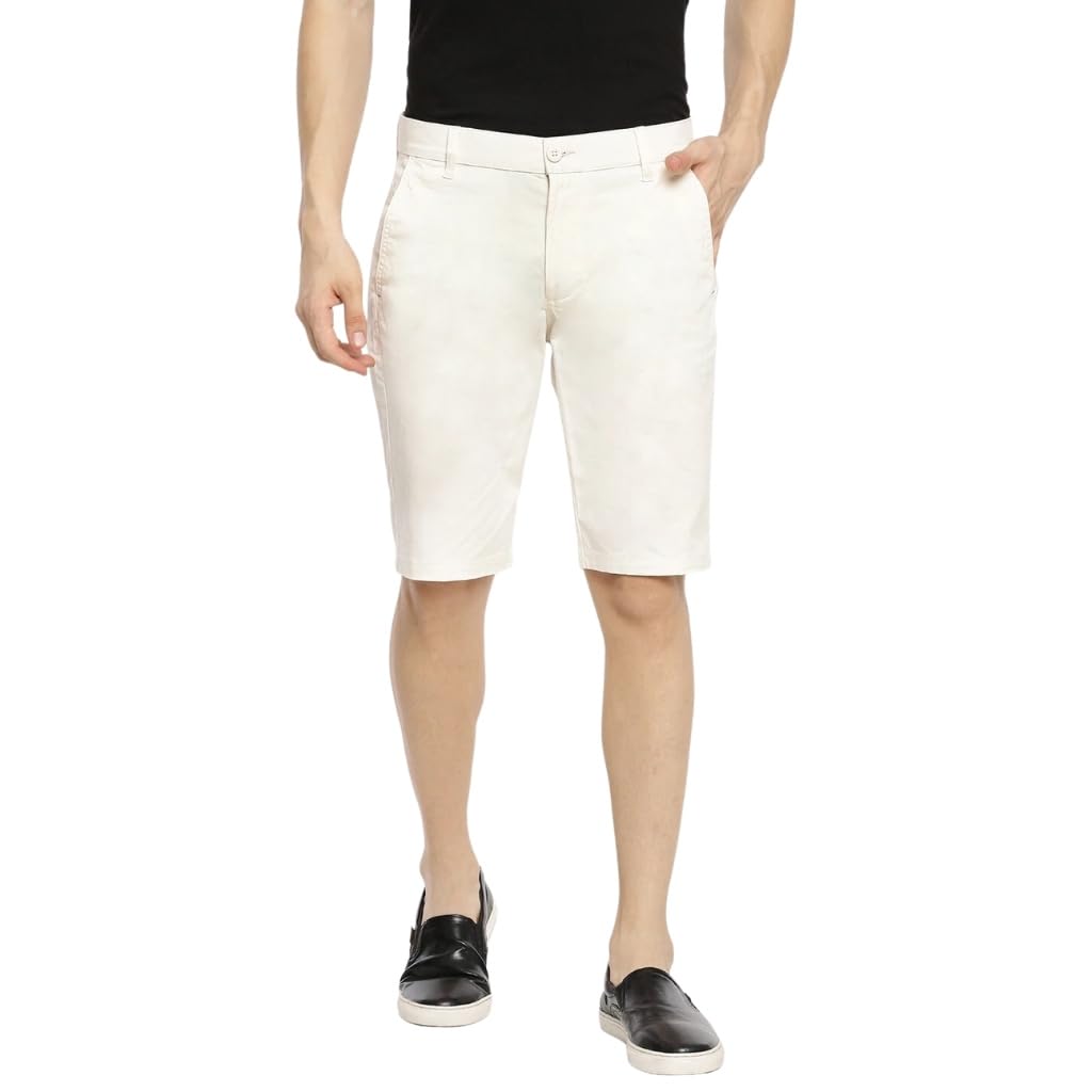 The Indian Garage Co Men Slim Fit Solid Mid-Rise Woven Shorts White